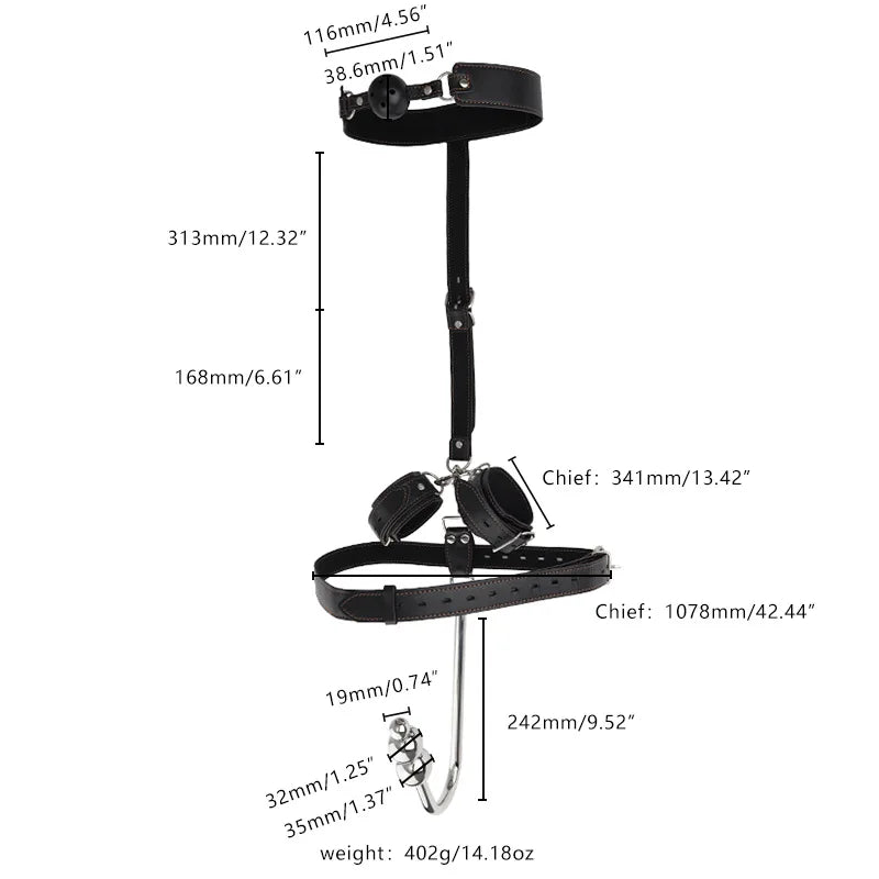 BDSM Cuffs, Anal Hook, Gag & Collar Set