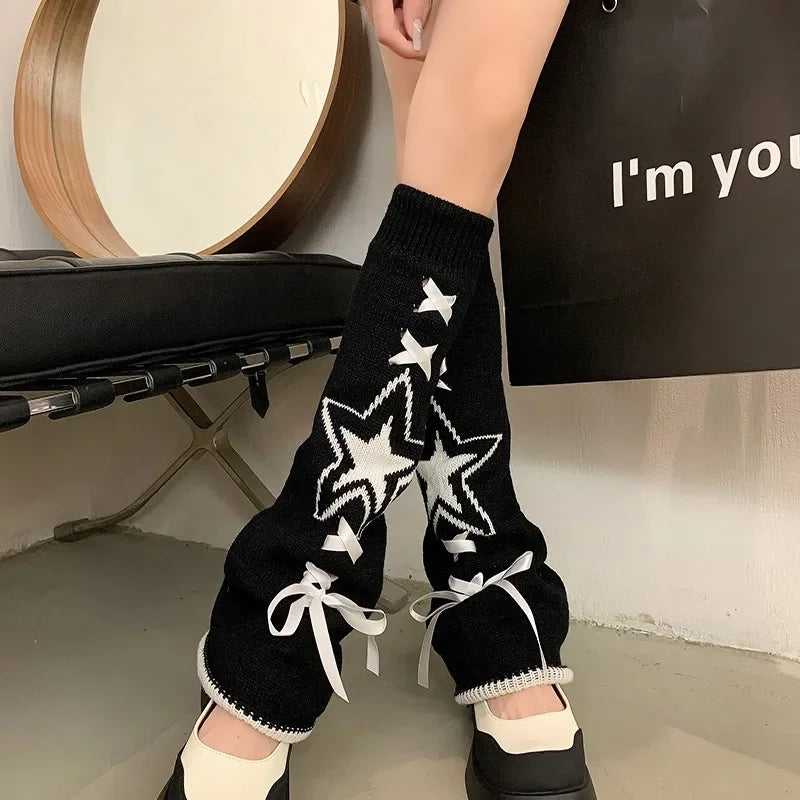 Star & Bow Drawstring JK Lolita Leg Warmers