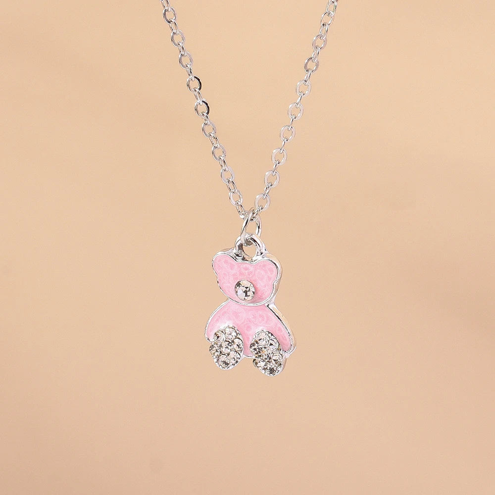 Pink Zircon Heart & Bow Pendant Necklace