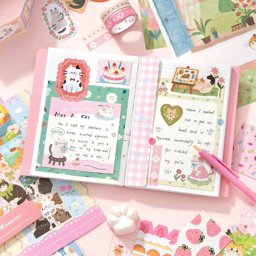 Kawaii Cat Journaling Gift Box with Washi & Memo Paper