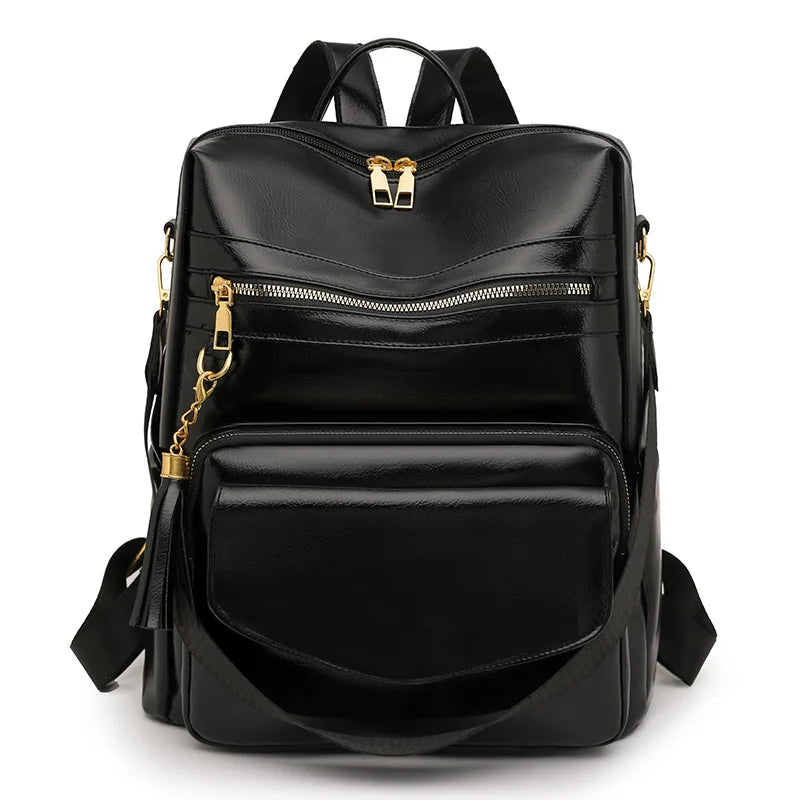 Backpack Purse for Women pu Large LadiesFashion Tassel Pu Leather Travel Backpack Purse Designer Ladies Shoulder Bags Waterproof