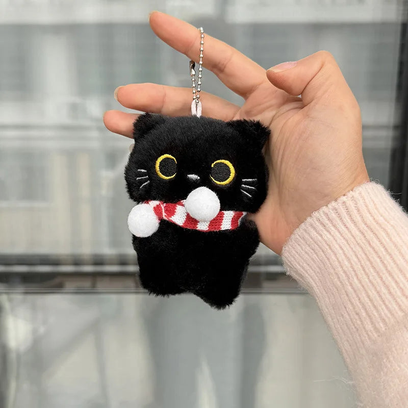 Black Cat Plush Keychain with Scarf