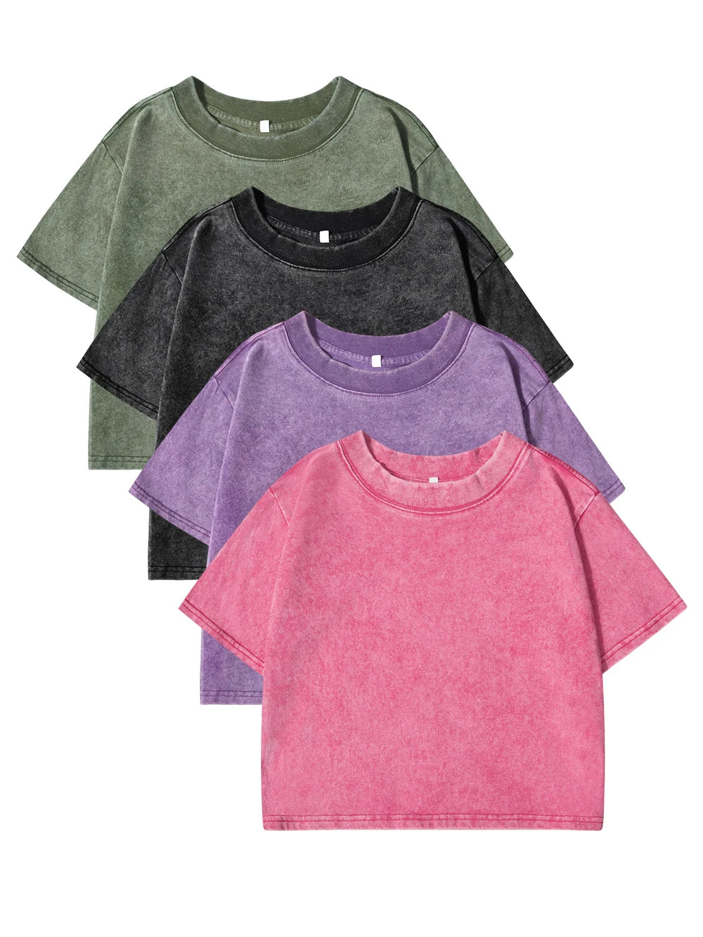 100% Cotton Washed O-Neck Crop T-Shirt