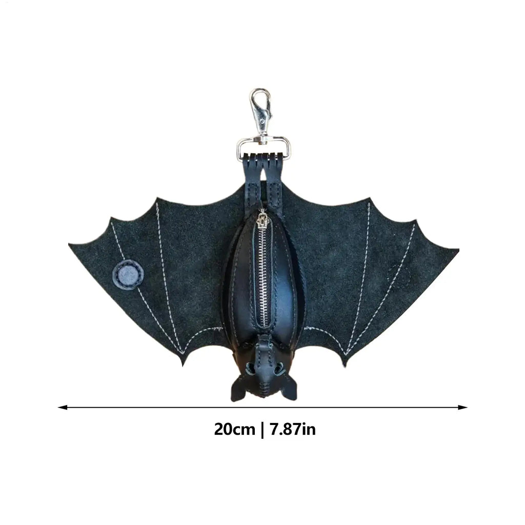 Coin Purse PU Leather Bat Gothic Bag Keychain Change Purse with Foldable Wings for Shopping Travel Work School Events Outdoor