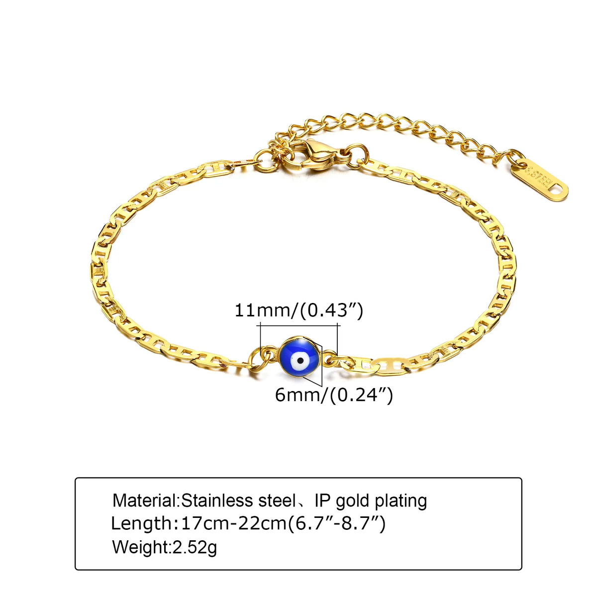 Unisex Evil Eye Stainless Steel Mariner-Link Anklet
