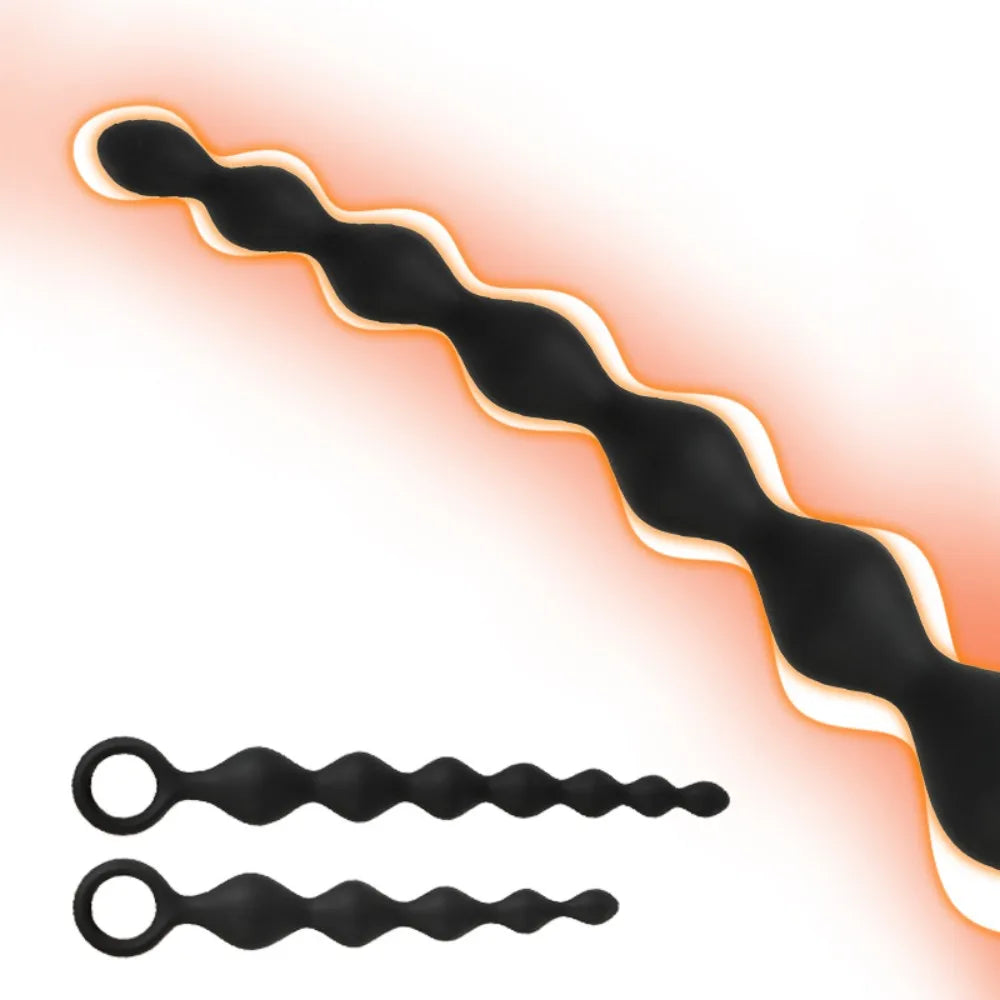 Smooth Flexible Silicone Anal Beads with Pull Ring