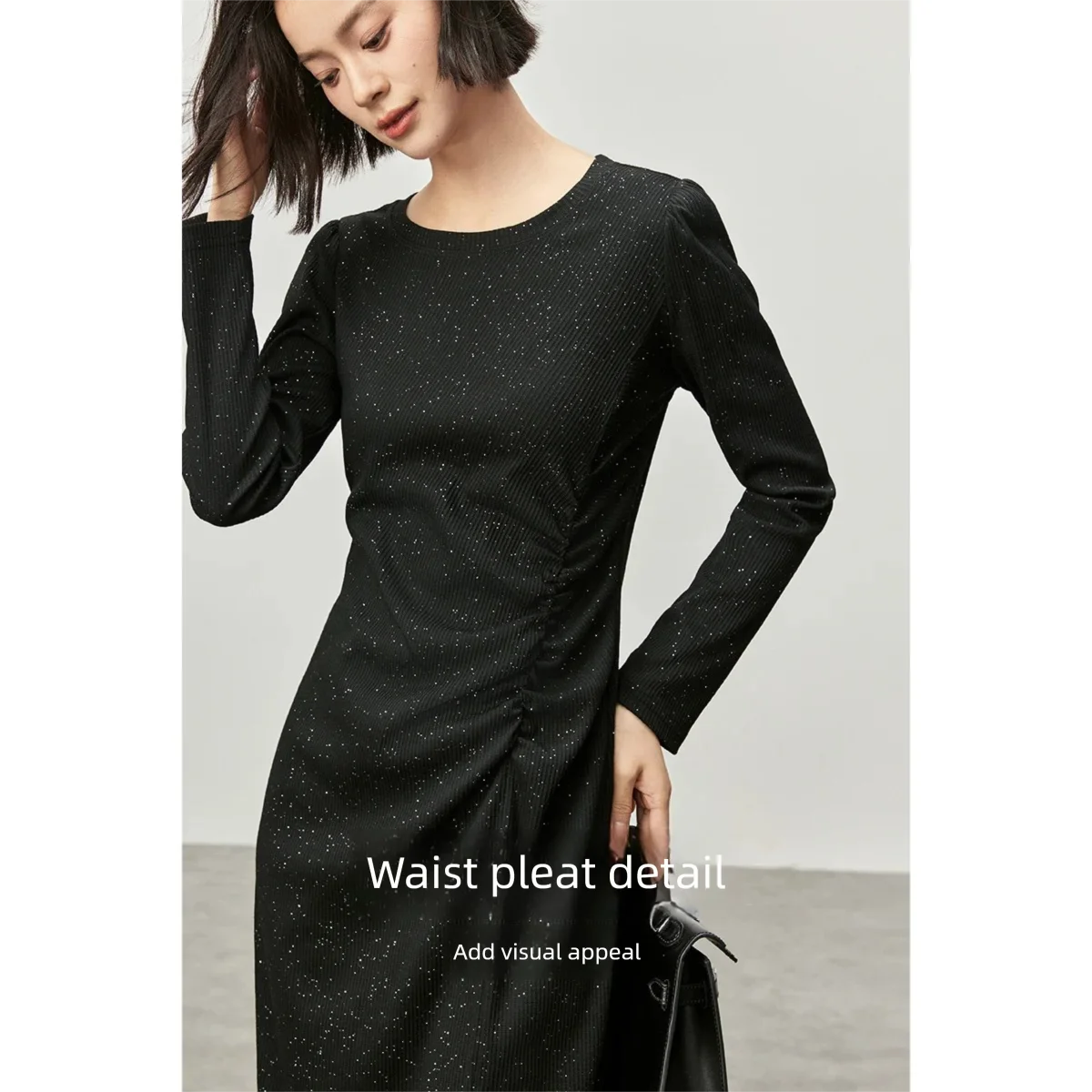 SENTUBILA Black Sequin Bodycon Dress For Women 2026 Spring Luxury Elegant Lady Sexy Split Knitted Dresses Party Club 143L56650X