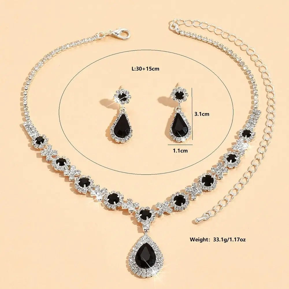 Fashionable Crystal Jewelry Necklace Earring Set Premium Luxury Dangle Earrings Water Drop Inlaid Zircon Pendant Necklace Bride