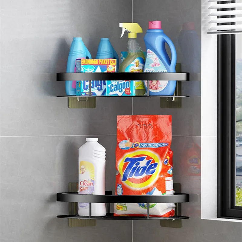 Aluminum Corner Shower & Makeup Storage Shelf