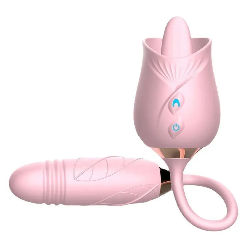 Rose 3in1 Sucker Vibrator for Women Telescopic Clitoris Stimulator Dildo Licking Vagina Massager Masturbator Sex Toys for Women
