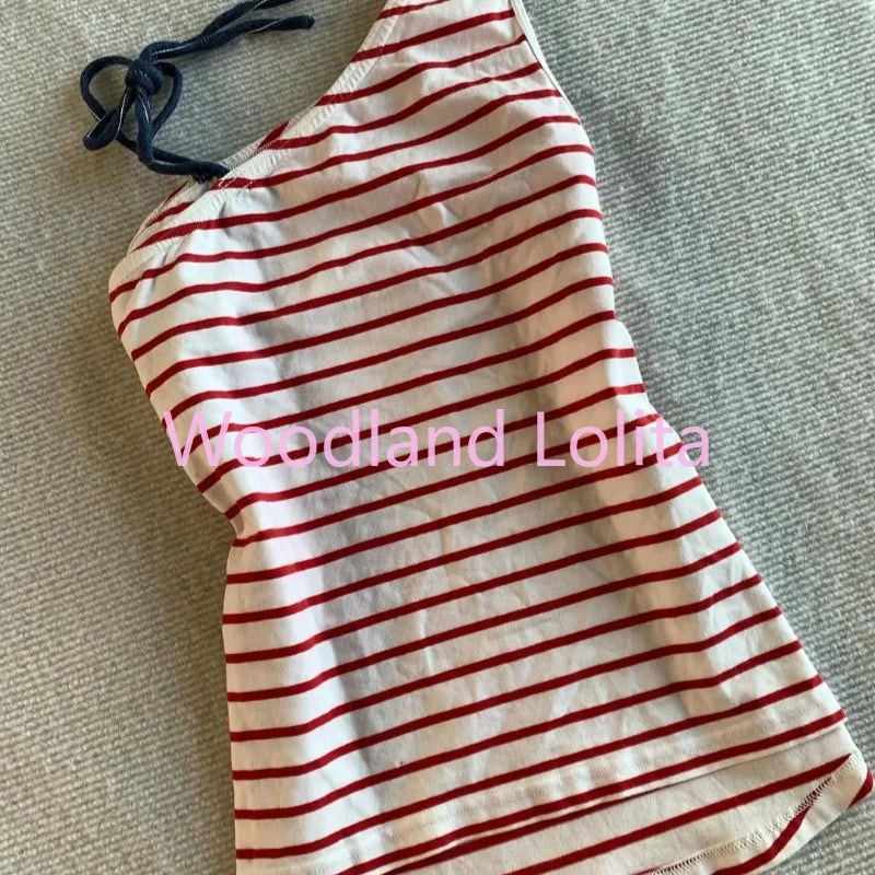 Striped Y2K Halter Camisole Crop Top