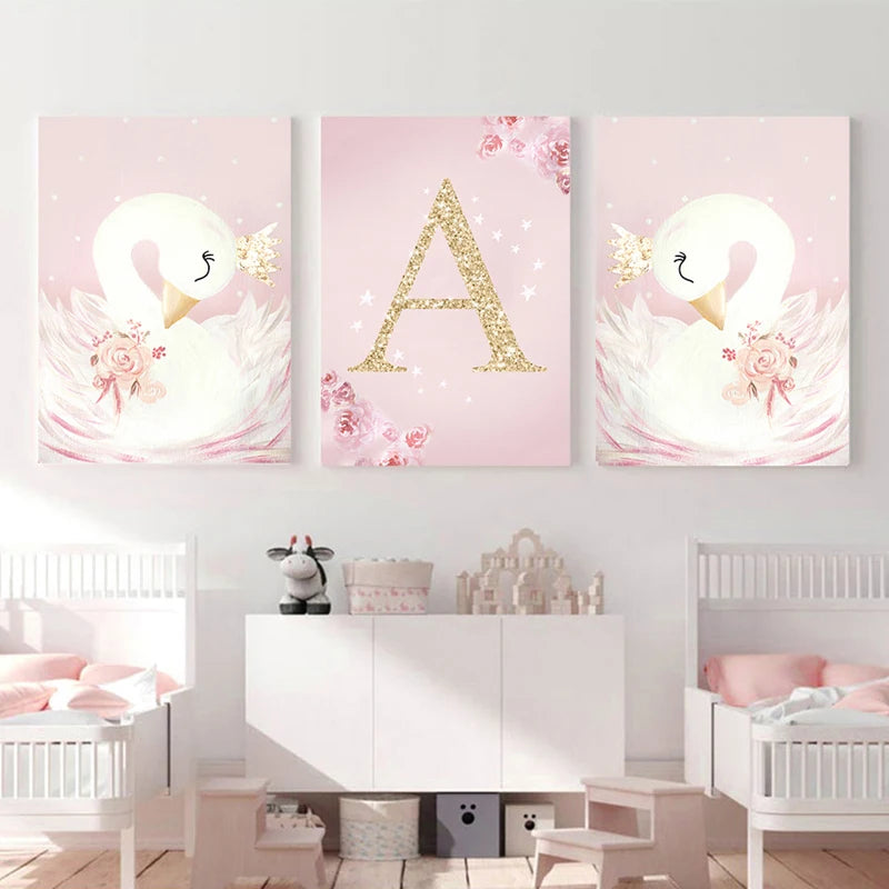 Pink Swan Nursery Canvas Wall Art