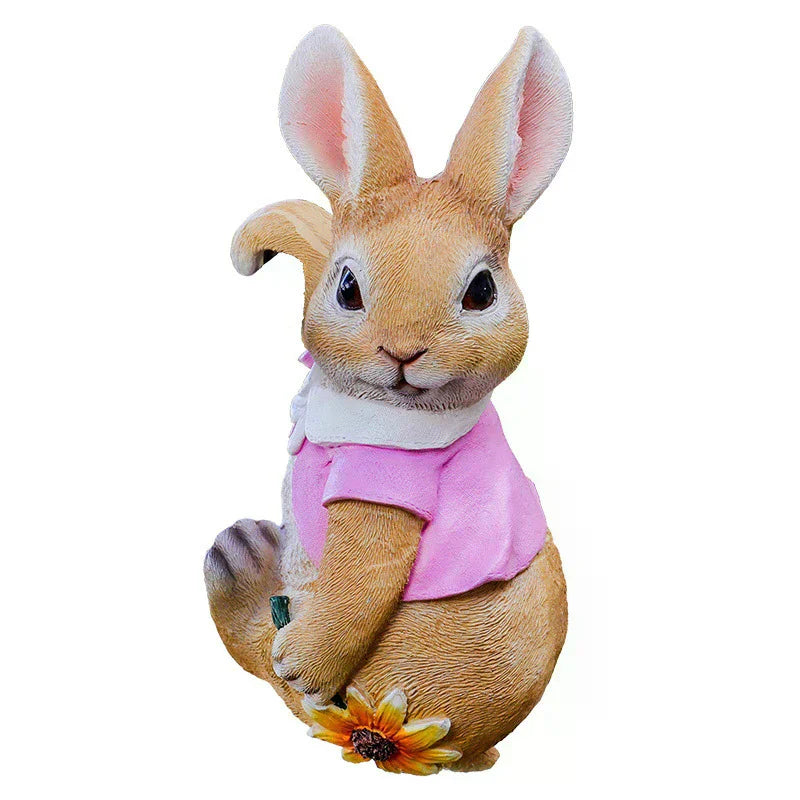 Funny Rabbit Statue Adorable Bunny Sculpture Resin Animal Figurine Decorative Ornament For Outdoor Fairy Garden Patio Yard Tree