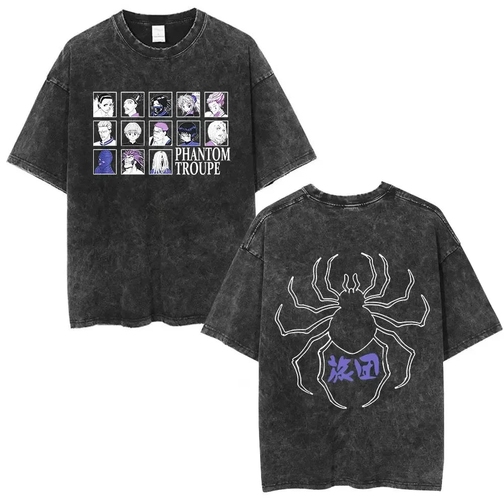 Hunter X Hunter Phantom Troupe Washed T-shirts Anime Hisoka Oversized Print T Shirt Men Women Streetwear Y2k Clothing Cotton Tee