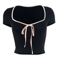 Black Bow Square-Neck Y2K Baby Tee