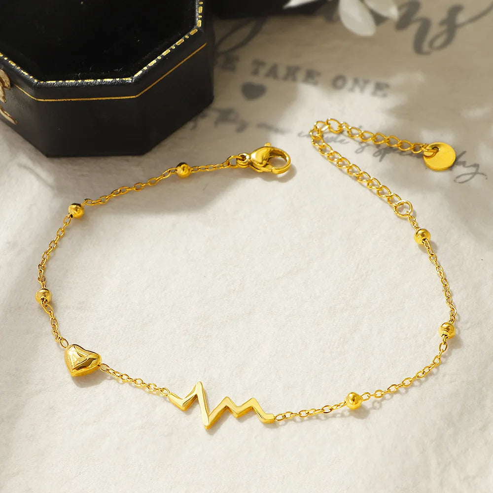 New Korean Fashion Electrocardiogram Heart Shaped Anklets for Women Charm Design Sexy Summer Jewelry Creative Footy Chain Gifts
