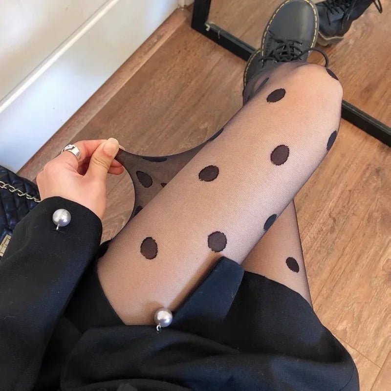 Polka Dot Tights Women Sexy Lace Mesh Fishnet Stockings Pantyhose Women Tights Lingerie Sexy Female Hosiery Nylon Black Tights