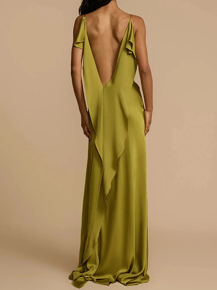 Summer Casual Dresses Elegant Ladies 2025 Sexy Deep Backless Women Slim Party Dress Sleeveless Vintage Solid Maxi Dress Vestidos