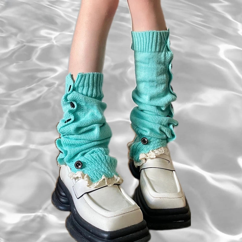 Button-Detail Knitted Y2K Leg Warmers