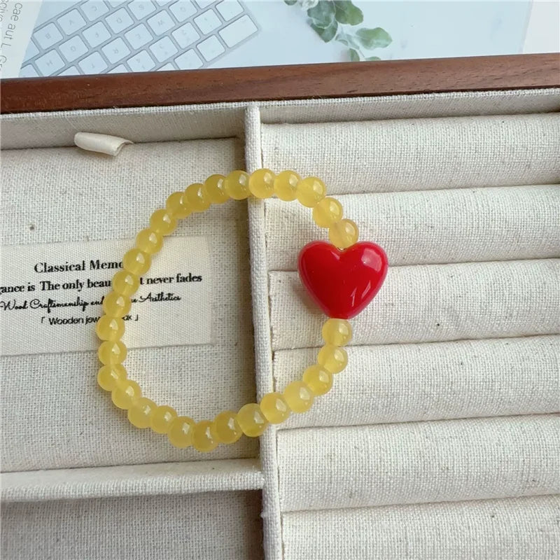 Candy Color Heart & Glass Bead Bracelet