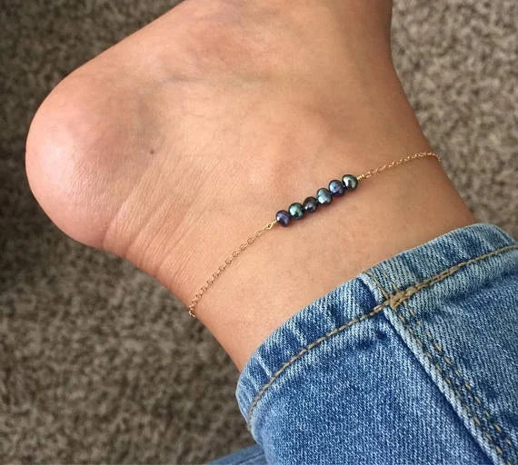 Beaded Anklet with Pearls, Colorful Pearl Anklet, Simple Anklet, Colourful Beach Anklet, Ankle Bracelet, Pearl Ankle Chain