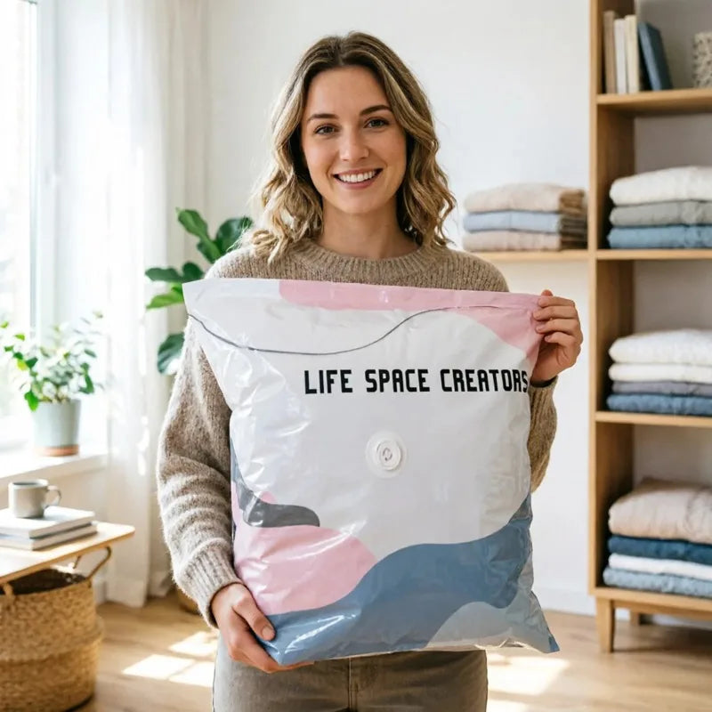 Vacuum Compression Bag Space Saving Pumpless Vacuum Storage Bags Waterproof Reusable Organizer for Clothes Bedding