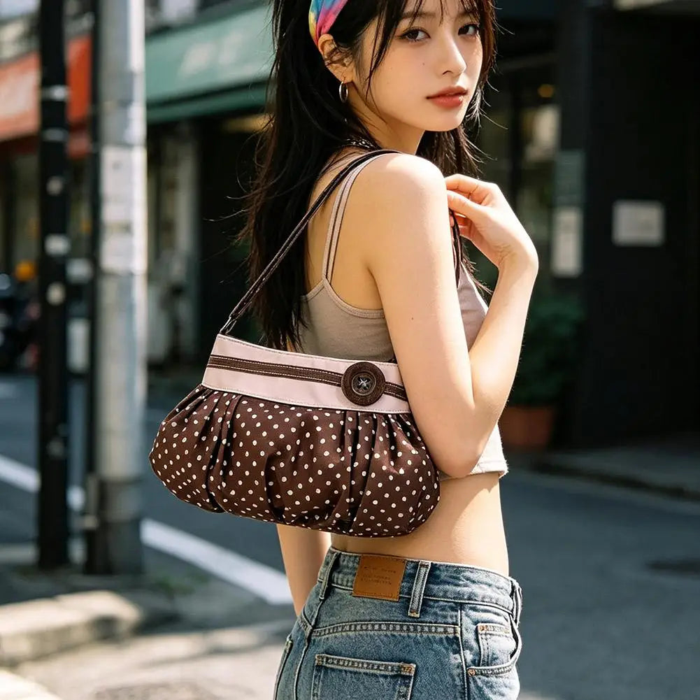 Vintage Polka Dot Pleated Hobo Bag