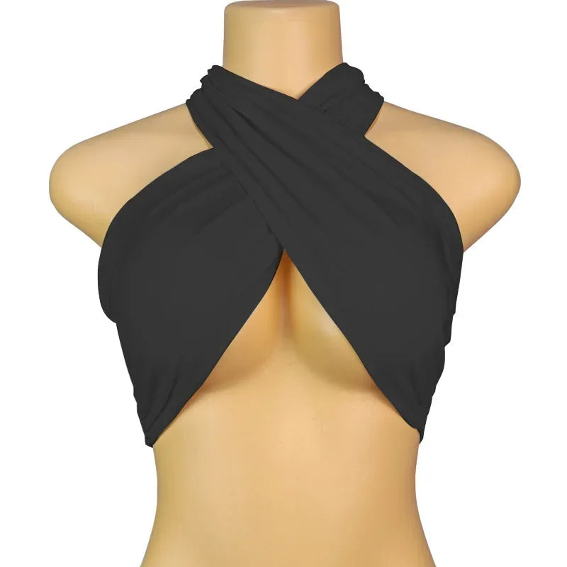 Sexy Tank Top Cross Bandage Backless Sleeveless Halter Crop Tops Women Bare Midriff Camisole Female Tube Top Cropped Vest