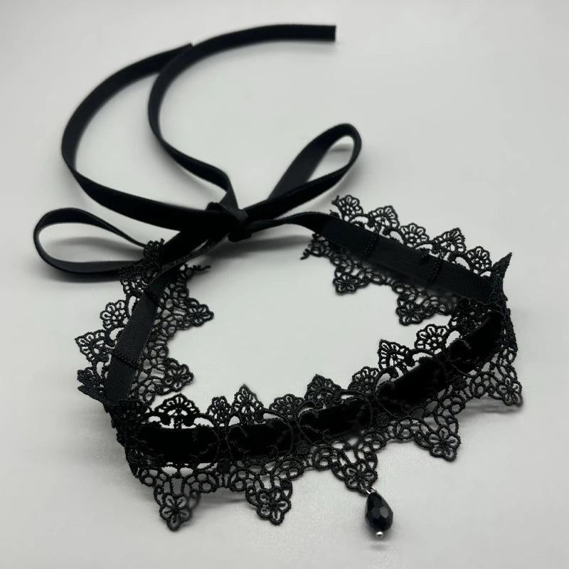Sexy Hollow Neck Accessory Burgundy Dark Gothic Punk Lace Velvet Lace Collar Choker Lace Strap Collarbone Chain Party Accessory