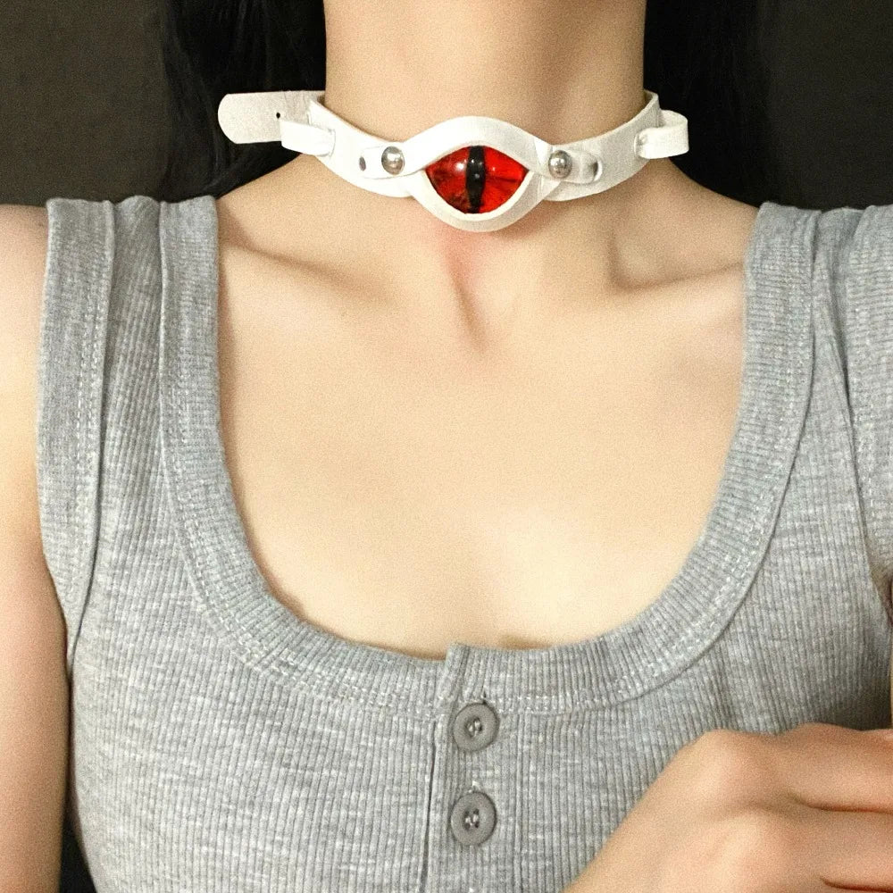 Fashion Evil Eyes Leather Choker Punk Aesthetic Harajuku Women Jewelry Grunge Rock Goth Necklace