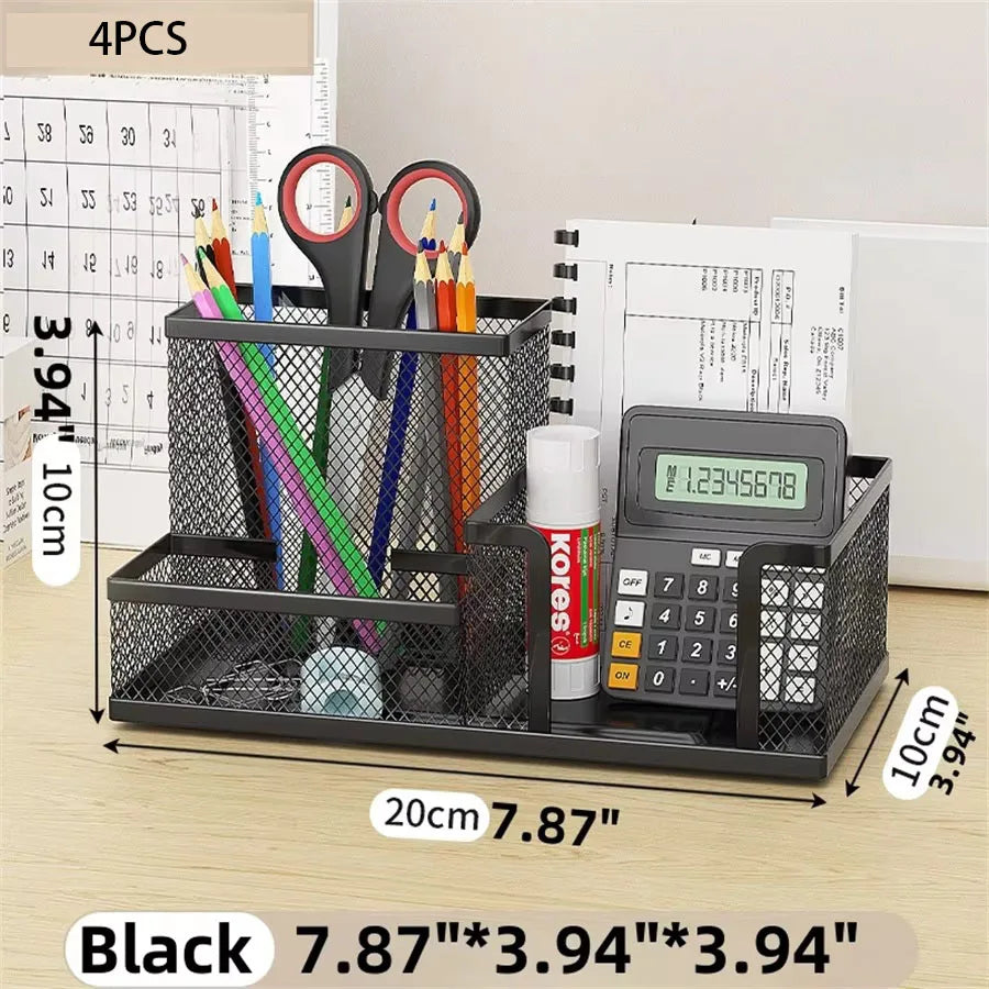 3-Compartment Black Mesh Desk Organizer