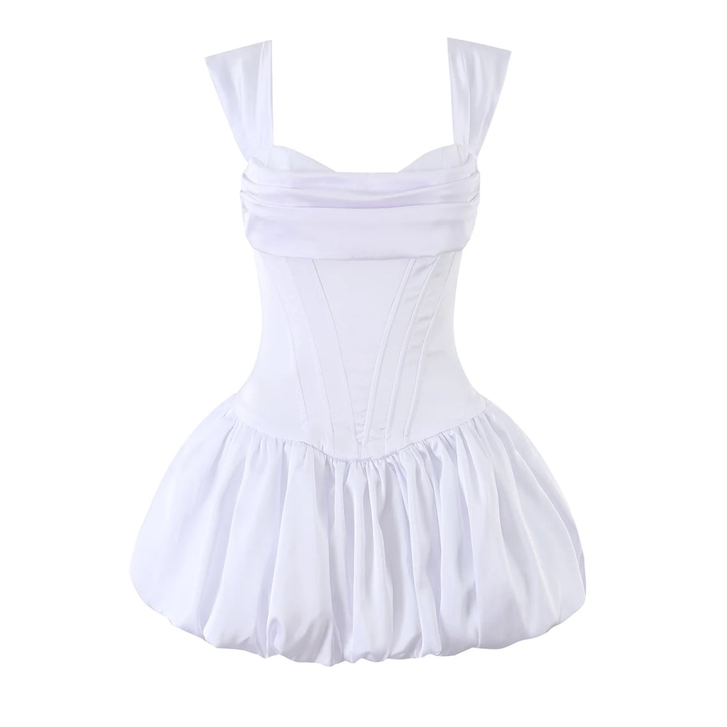 Sexy Women Satin Fold Chest Pad Bra Slash Shoulder Dress Corse Boning Low Waist Cross Lacing Up Back Ball Gown BUD Dresses Robe