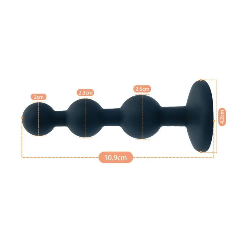 3-Ball Black Silicone Anal Plug with Crystal Base