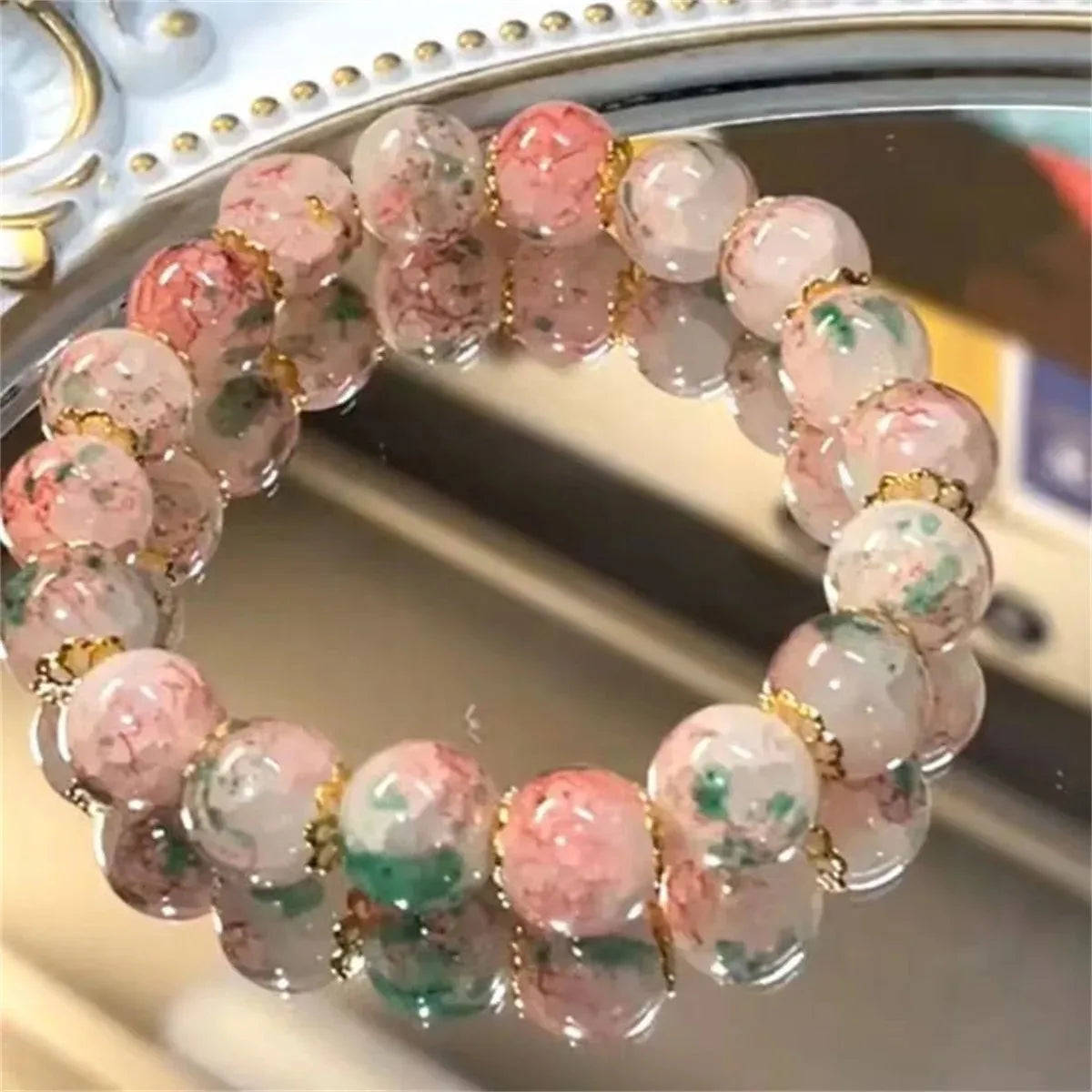 Cherry Blossom Crystal Beaded Bracelet