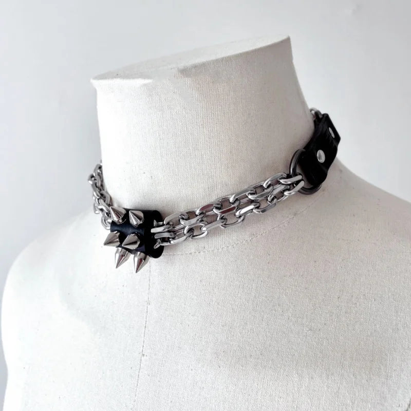 A punk necklace, fashionable and versatile collarbone chain, Gothic style pointed nail chain, unisex