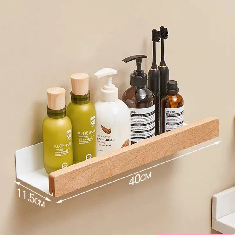 Wall-Mounted Solid Wood Corner Shower Shelf