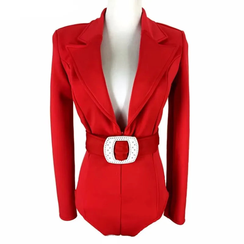 Sexy V-neck Long Sleeve Bodysuit Female Jazz Dancer Catsuit Stage Wear Nightclub DJ Singer Dance Team Show Performance Costume