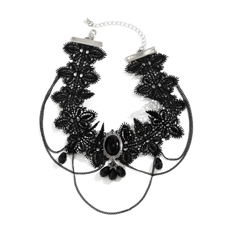 'HS'[HS]1PC Gothic Black Lace Rope Chain Necklace Crystal Beads Geometric Charm Chokers Collar Girls Women Party Y2K Jewelry New