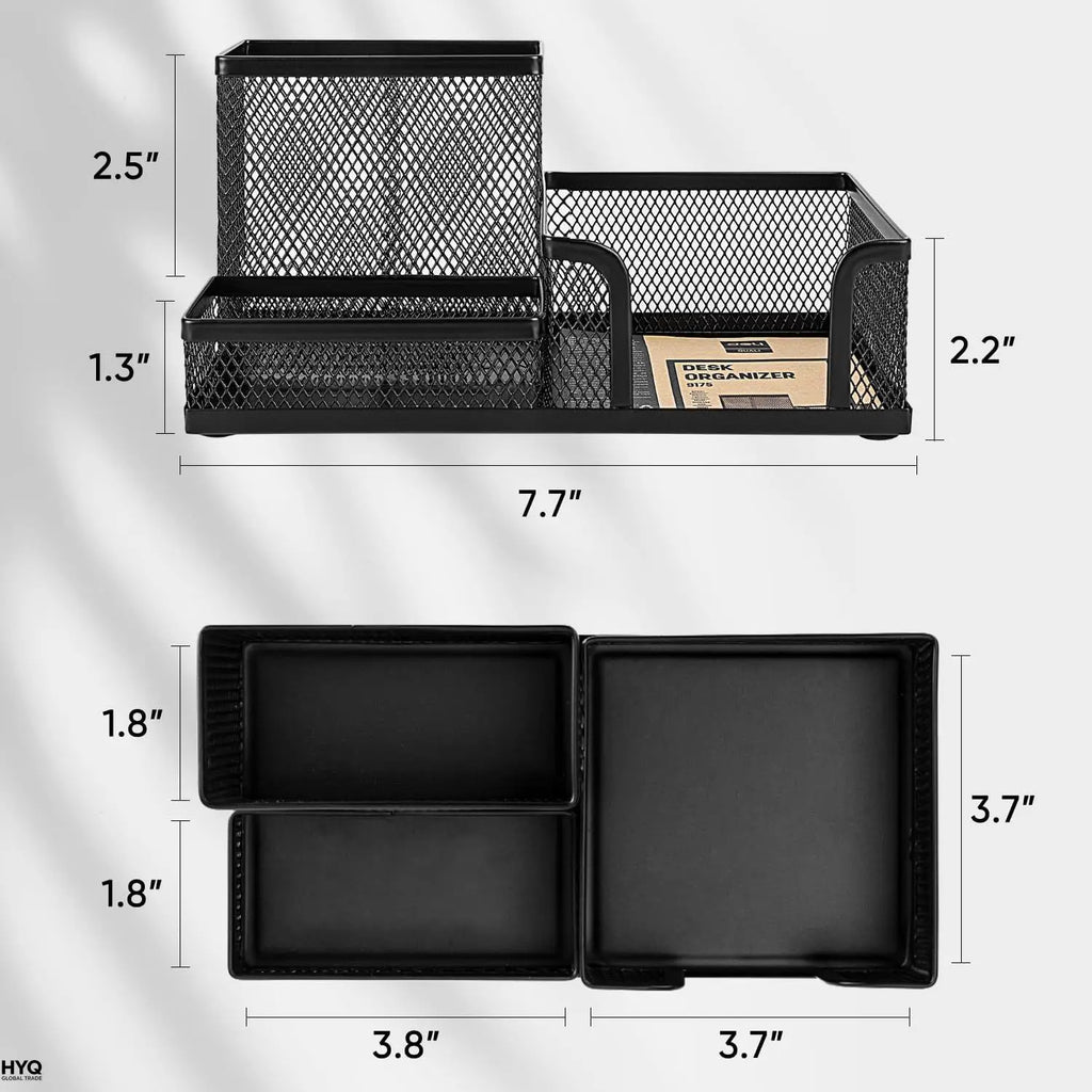 3-Compartment Black Mesh Desk Organizer