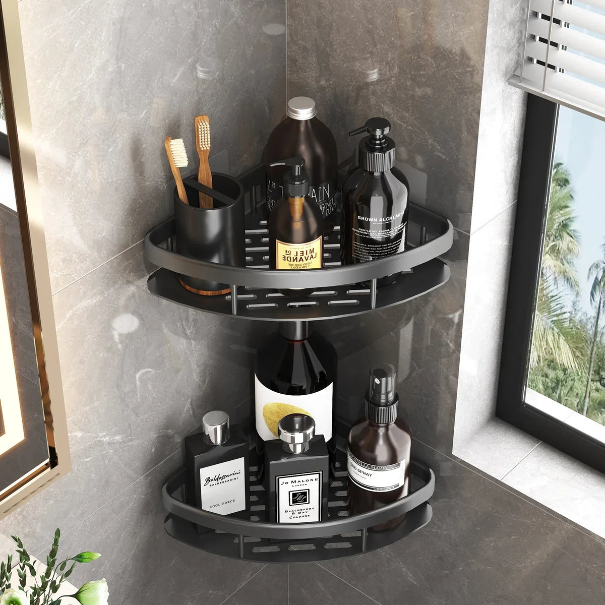No-Drill Wall-Mounted Corner Shower Shelf