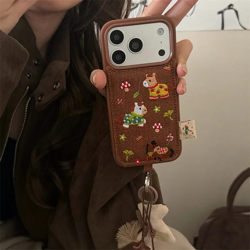 Kawaii Cartoon Girl Phone Case For iPhone 17 Pro 16 15 14 Pro Max Cover with Chain Shockproof Protective Cases For iPhone 16Prom