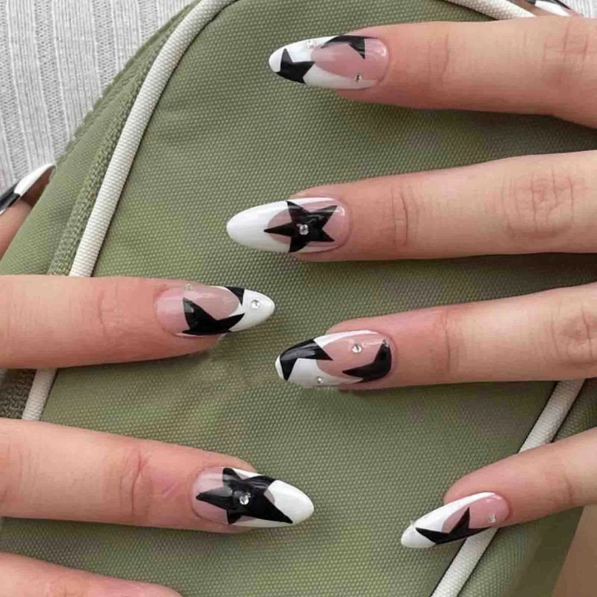Red Star French Almond Press-On Nails