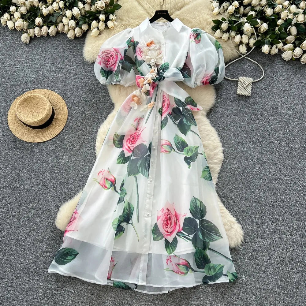 Chic vintage Sexy print mesh Spliced Fairy Summer  Women Boho Sundress women clothing Long dress