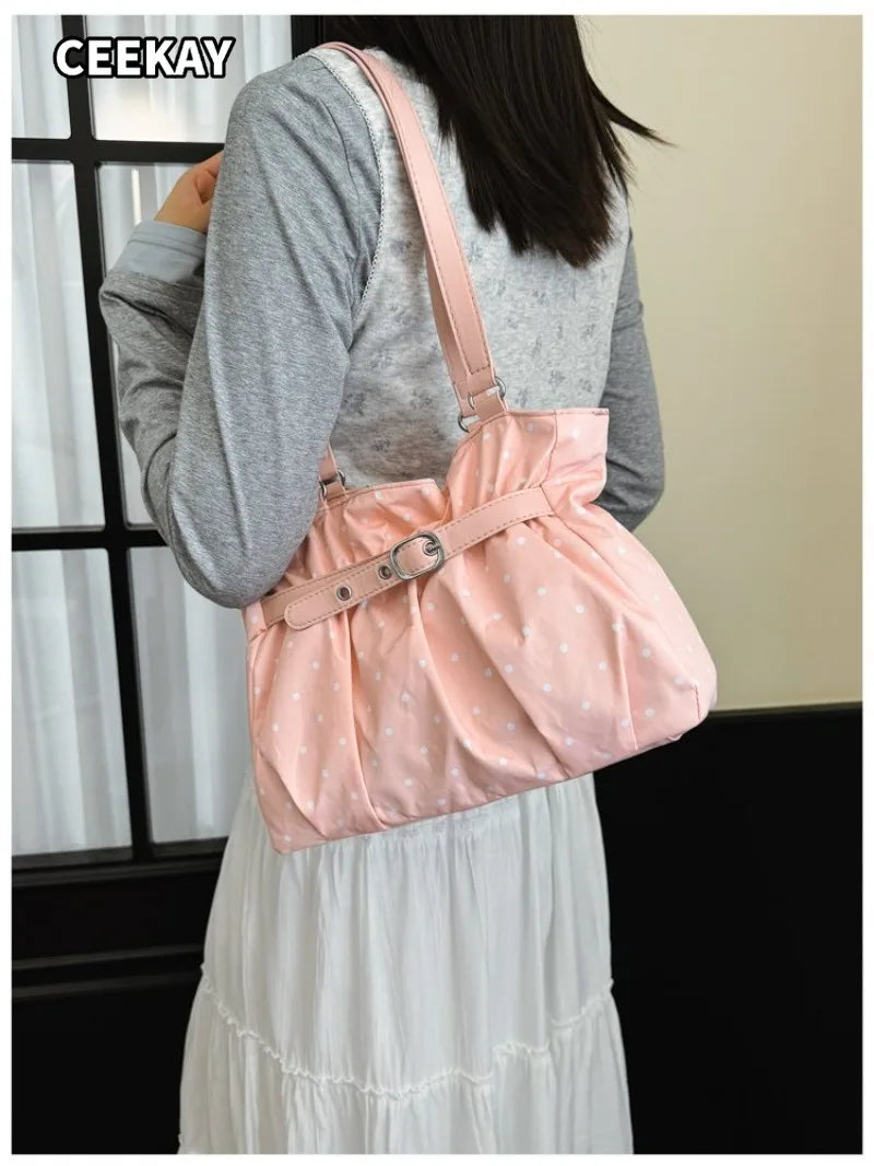 CEEKAY Polka Dot Ruched Shoulder Bag