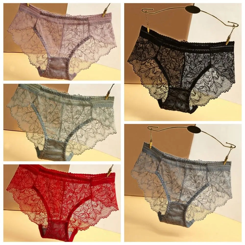 Lingerie Low Waist Women's Panties Transparent Mesh Lace Briefs Hollow Out Seamless Underwear Female