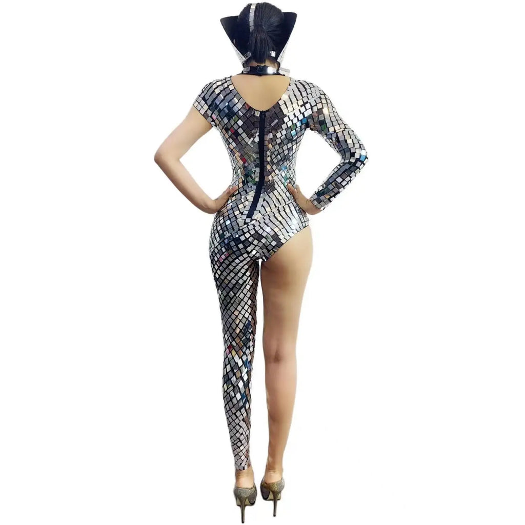 Sparkly Sequins Asymmetrical Sexy Jumpsuit Nightclub Carnival Showgirl Bodysuit Sexy Masquerade Costume Bar Singer DJ Outfit