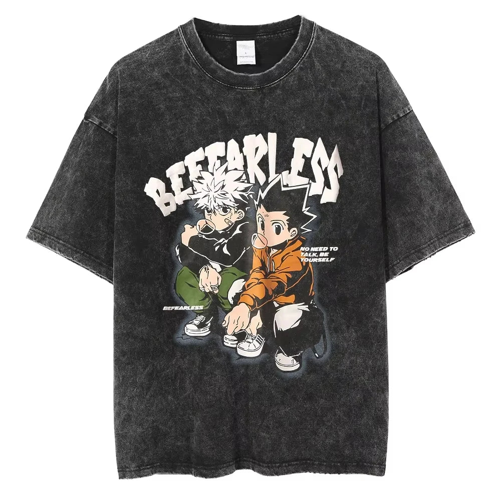 HUNTER×HUNTER T Shirt Kurapika Manga Tshirt Men Women Hip Hop Washed Cotton T-shirt Clothing Summer Short Sleeve Tees Streetwear