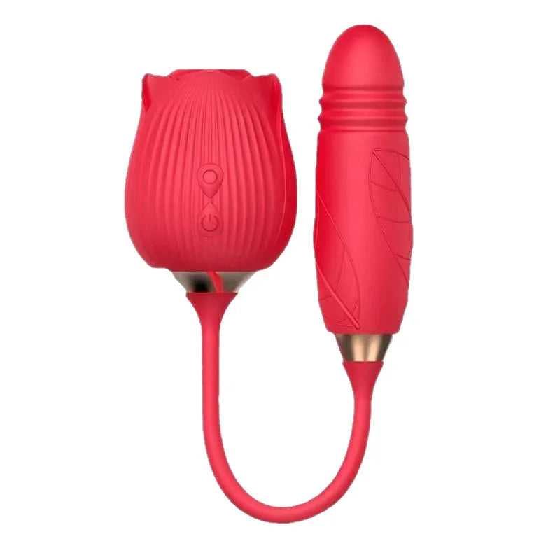 3-in-1 Rose Vibrator with Licking & Thrusting Modes