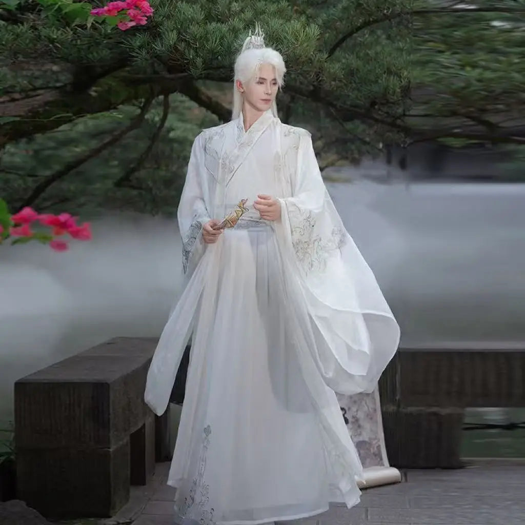 Niche Anime Black White Hanfu Traditional Chinese Embroidery Large Sleeve Shirt Men Women Halloween Wuxia Game Cosplay Clothing