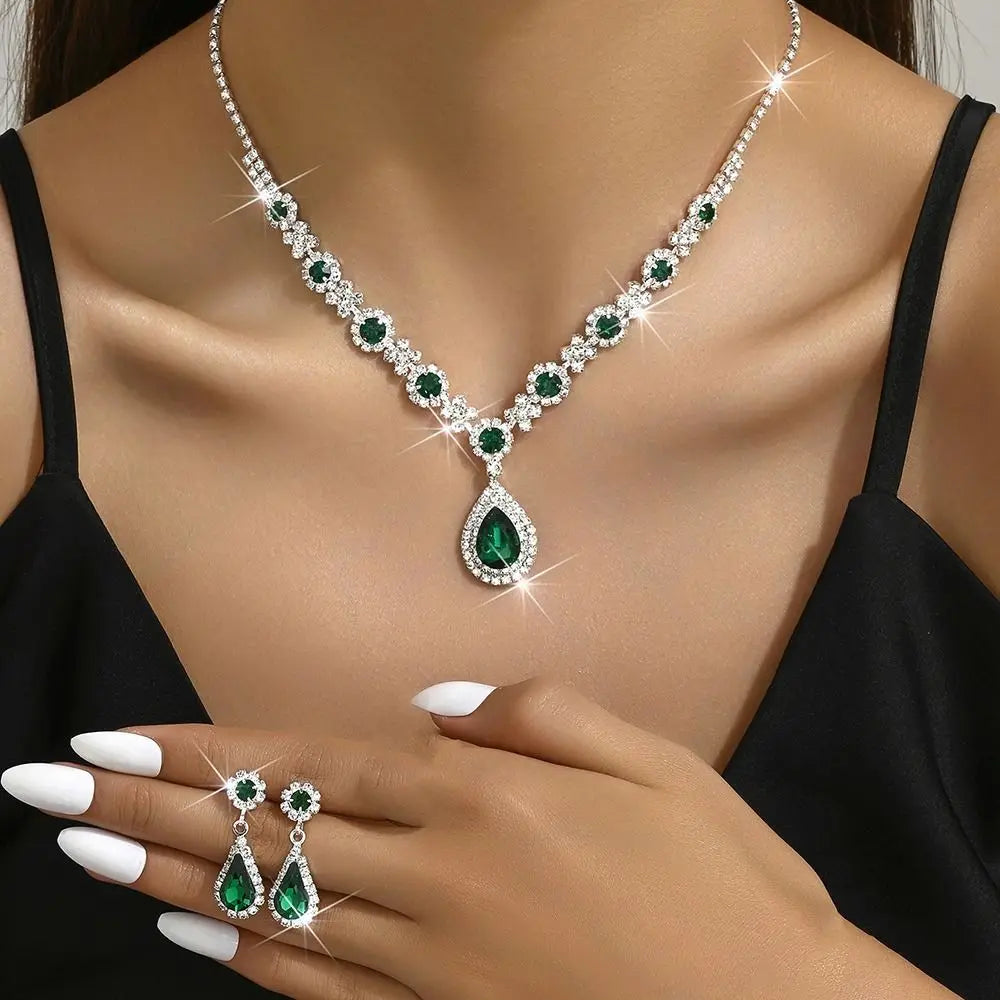 Crystal Water-Drop Necklace & Earring Set